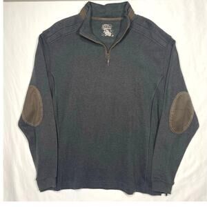 Blue Pronto Uomo Sweater Mens XXL Grey 1/4 Zip LS Elbow Patch Academia Fisherman